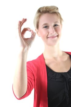 beautiful woman making okay sign