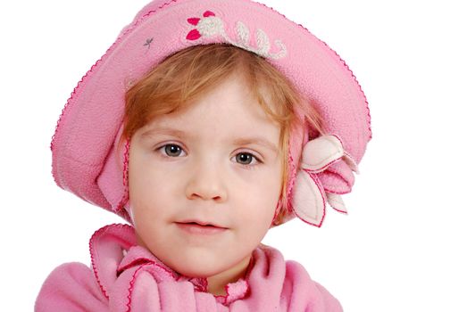 Little girl with pink hat and scarf portrait