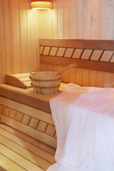 Spa sauna wooden cabin interior