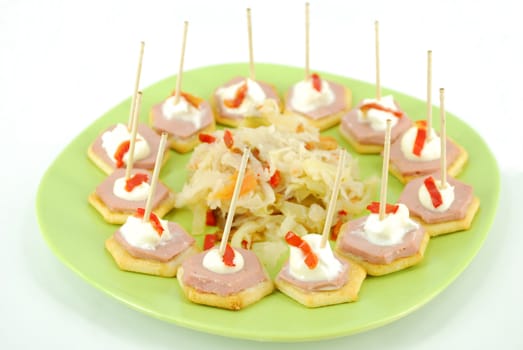 Catering appetizer snack food with toothpicks