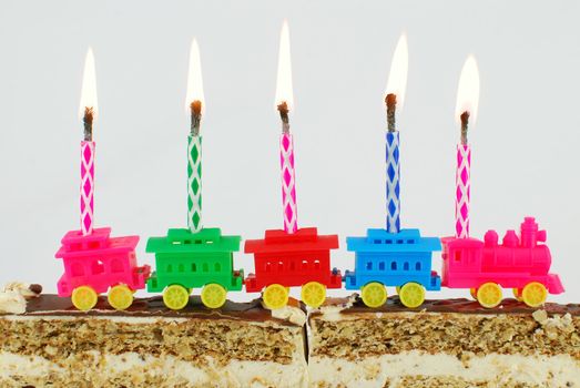 Birthday cake and candles close details