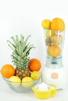 Juicer strainer and fruit studio shot