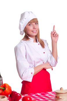 beautiful cook woman finger up and smile