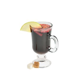 Mulled wine in a transparent cup. Isolated on white.