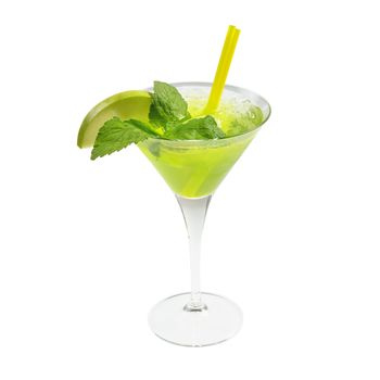 Green cocktail with ice and mint. Isolated on white.