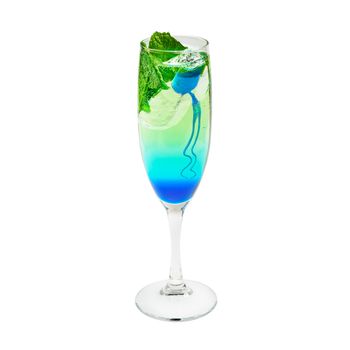 Layered cocktail blue and green. Isolated on white.