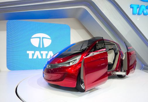 BANGKOK - DECEMBER 4: Tata shows their Megapixel electric concept vehicle with petrol engine for charging at the annual Motor Expo at Impact Challenger on December 4, 2012 in Bangkok, Thailand.