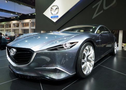 BANGKOK - DECEMBER 4: Mazda shows their Shinari 4 door coupe prototype at the annual Motor Expo at Impact Challenger on December 4, 2012 in Bangkok, Thailand.