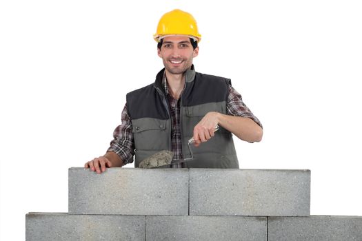 Bricklayer building a wall
