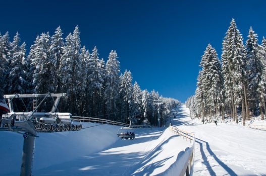 Ski Resort with blue Sky, taken in Austria