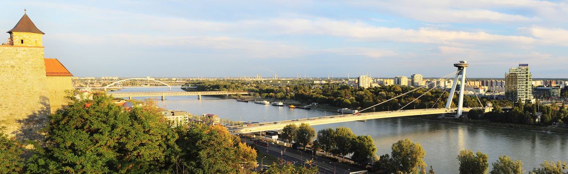 Skyline of Bratislava at sunset. Slovakia