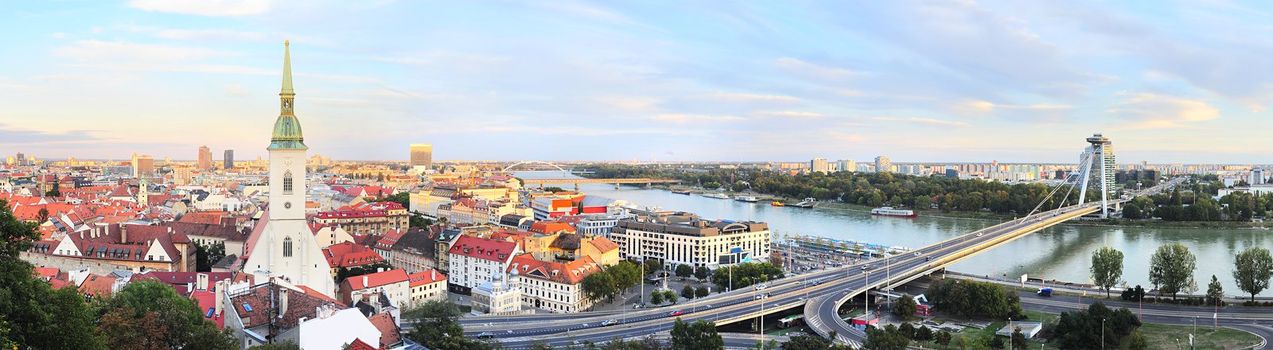 Panorama of Bratislava at sunset. Slovakia