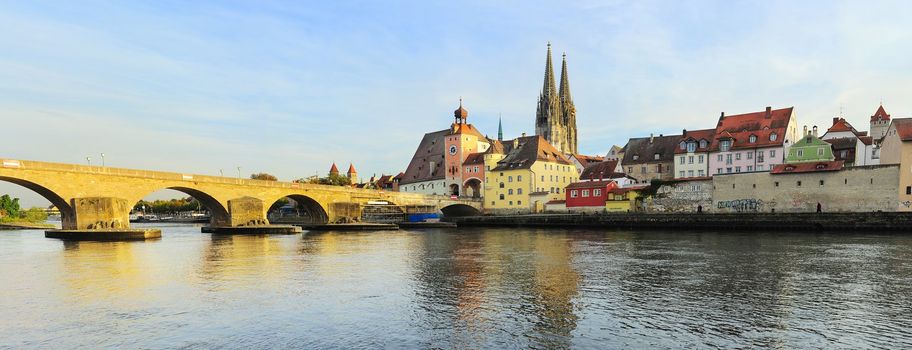 Regensburg at sunset, Germany. Medieval city center is UNESCO World Heritage Site