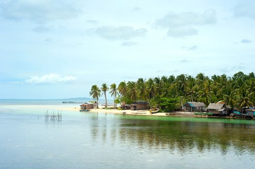 Aerial view on traditional Philippines fisherman village . Calicoan Island