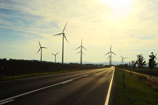 Turbine in a windfarm generating alternative energy