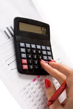 Woman spends counting on the calculator