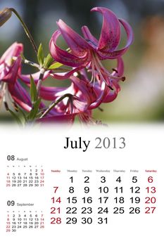 2013 Calendar. July