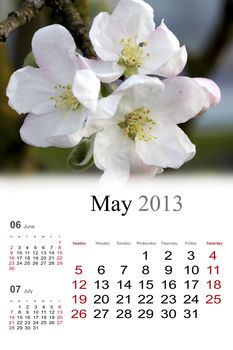 2013 Calendar. May.