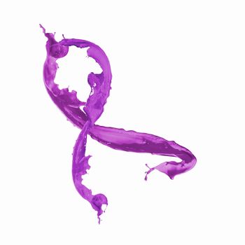 Bright purple colour paint splash on white background