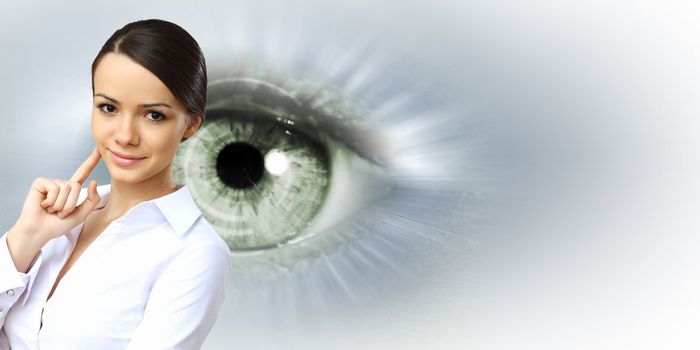 Macro image of human eye against white background