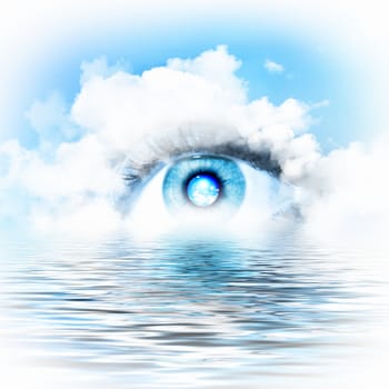 Conceptual illustration of eye overlooking water scenic