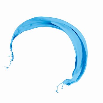 Bright blue colour paint splash on white background