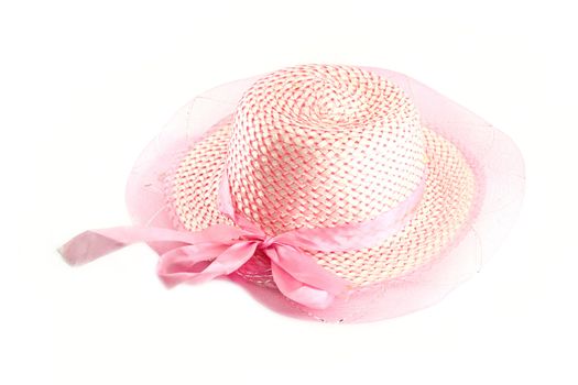 lady pink hat on white background