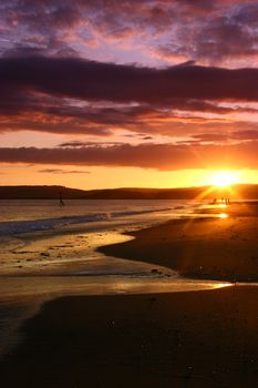 On the beach in Devon at sutset 