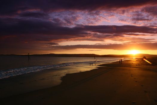 On the beach in Devon at sutset 