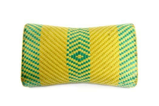 Wicker woven pillow isolated on white , thai Wicker woven pillow