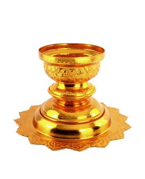 golden tray with pedestal in isolated white background