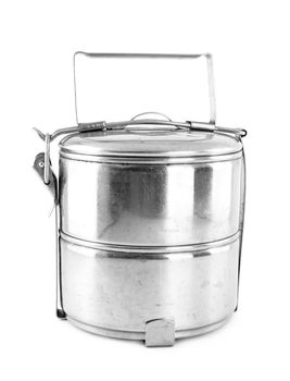 Silver Metal Tiffin, Food Container On White Background