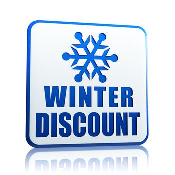 winter discount 3d white banner with blue text and snowflake symbol, business concept