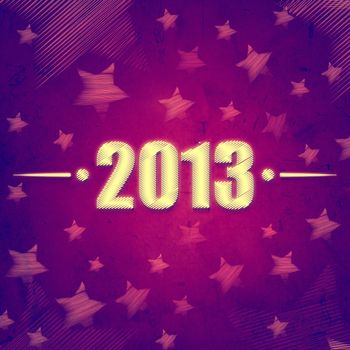 abstract violet background with figures year 2013 and illustrated striped stars, retro style card