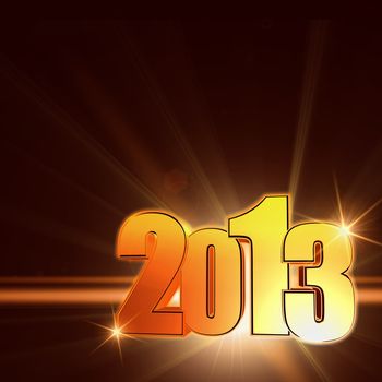 golden year 2013 with light rays over shining brown background with lens flare