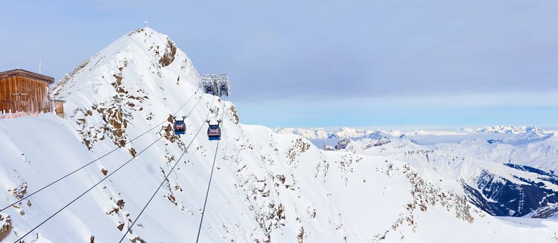 Winter landscape - Panorama of the ski resort Zillertal Hintertuxer Glacier, Tirol, Austria