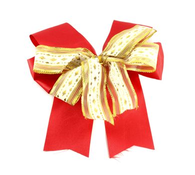 red and white gift bow on white background