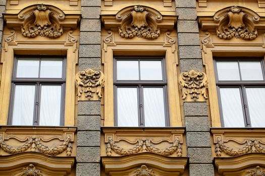 Vintage building in jugendstyle (Art Nouveau) in Riga, Latvia. Architecture detail. Historical building.