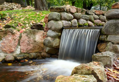 Cascade in the park with long exposure.