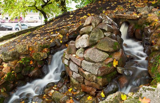 Water and stone shot with long exposure in the central park of Riga, Latvia.