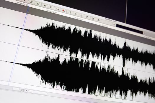 Timeline window with black sound waveform in the film editing soft.