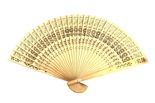 wooden chinese hand fan isolated on white background