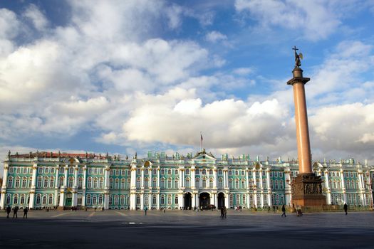 ST. PETERSBURG, RUSSIA - OCTOBER 25:  Winter Palace and Alexander Column on Palace Square at sunset on October 25, 2012 in St. Petersburg, Russia.