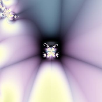 Bright and funky fractal design, abstract art, magic flower in purple, blue and yellow.