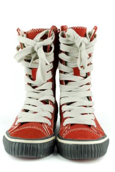 Red tall sneakers shoes on white