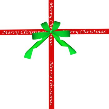 Green bow and red christmas ribbon isolated