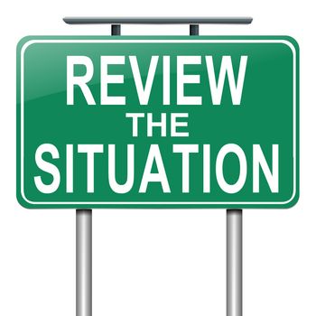 Illustration depicting a roadsign with a review the situation concept. White background.
