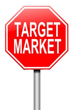 Illustration depicting a roadsign with a target market concept. White background.