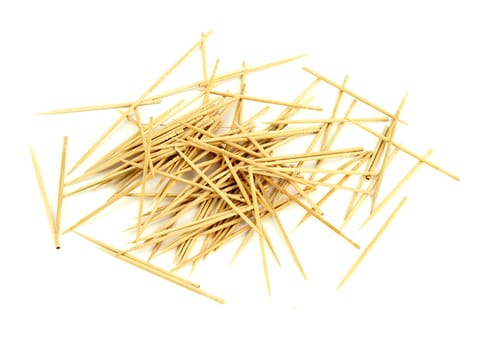 Many chaotic scattered toothpicks, isolated on white