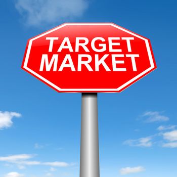 Illustration depicting a roadsign with a target market concept. Sky background.